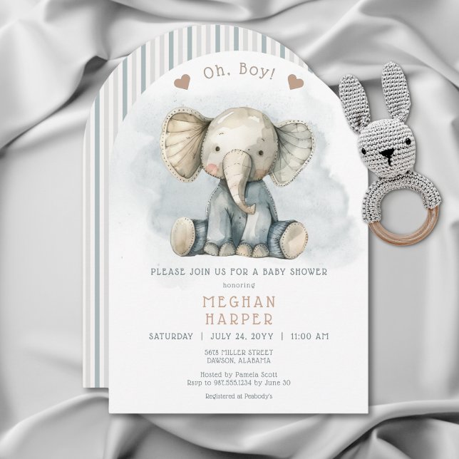 Oh Boy Elephant Blue Arch Baby Shower Invitation (Oh Boy Elephant Blue Arch Baby Shower Invitation)