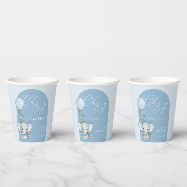 Oh Boy Elephant Boy Balloon Baby Shower  Paper Cups (Multi)
