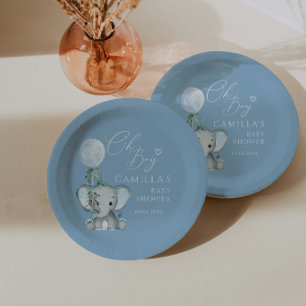 Oh Boy Elephant Boy Balloon Baby Shower Paper Plate