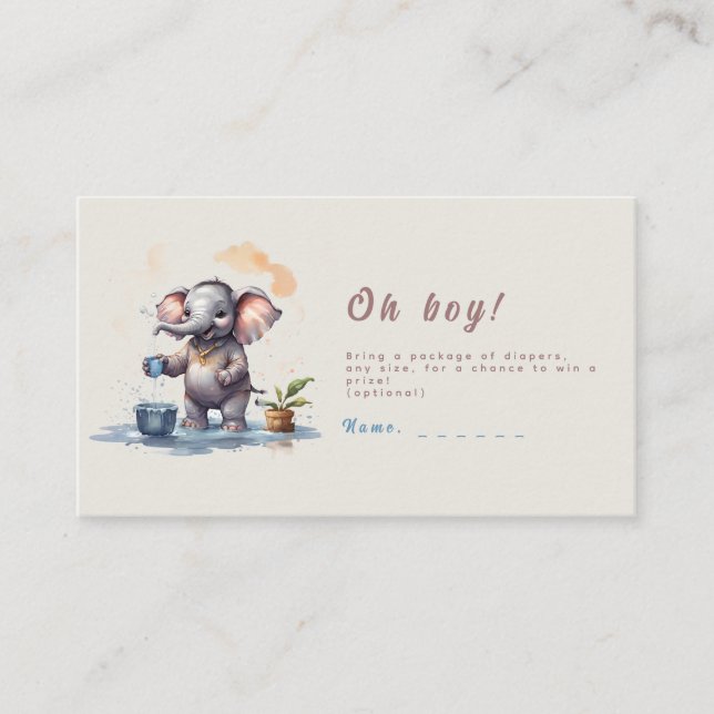 Oh Boy Elephant Rustic Gold Blue Baby Shower Enclosure Card (Front)