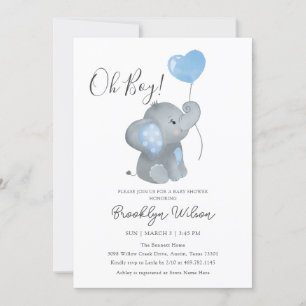 Oh Boy Elephant Watercolor Baby Shower Invitation