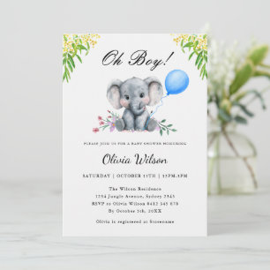 Oh Boy! Elephant Watercolor Baby Shower Invitation