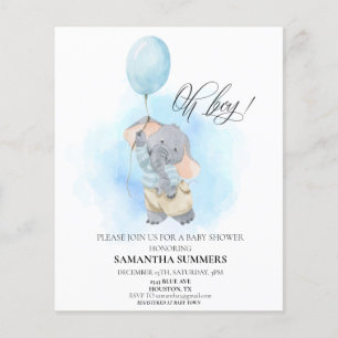 Oh Boy Elephant Watercolor Blue Baby Shower