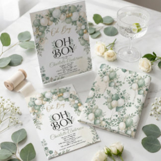 Oh Boy Eucalyptus Greenery Baby Shower Invitation