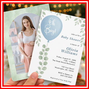 Oh Boy Eucalyptus Greenery PHOTO Baby Shower Invitation