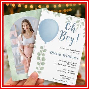 Oh Boy Eucalyptus Greenery PHOTO Baby Shower Invitation