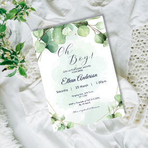 Oh Boy Eucalyptus leaves Baby Shower Invitation