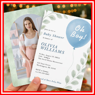Oh Boy Eucalyptus PHOTO Greenery Baby Shower Invitation