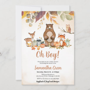Oh Boy Fall Woodland Baby Shower Invitation