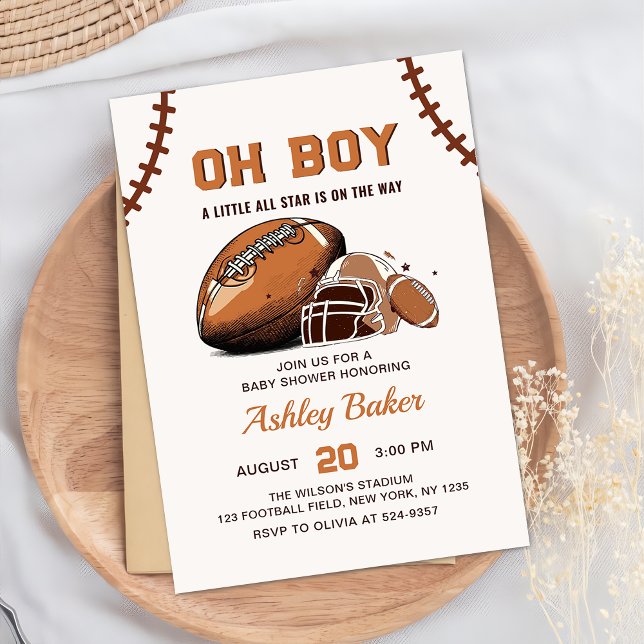 Oh Boy Football Baby Shower Invitation (Creator Uploaded)