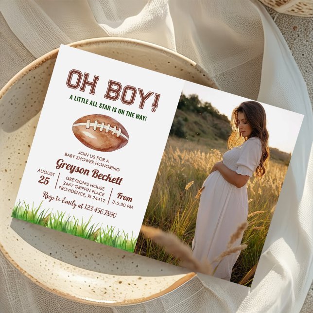 Oh Boy Football Baby Shower Photo Invitation (Creator Uploaded)