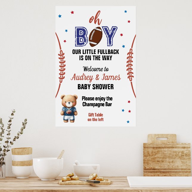 Oh Boy Football Theme Baby Shower Poster (Kitchen)