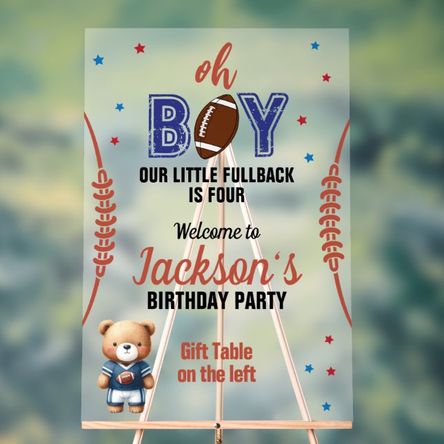 Oh Boy Football Theme Birthday Acrylic Sign (Neutral)