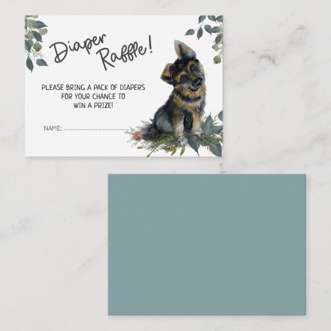 Oh Boy! German Shepherd Puppy Diaper Raffle Blue Enclosure Card (Front/Back)