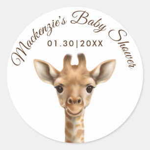 Oh Boy Giraffe Baby Shower Classic Round Sticker