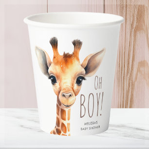 Oh Boy Giraffe Baby Shower  Paper Cups