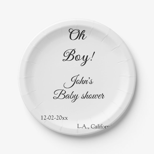 oh boy girl baby shower add name date year venue e paper plate (Front)