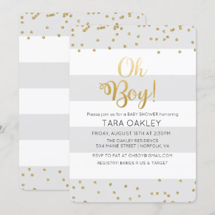 Oh Boy Glitter Confetti Baby Shower Invitation