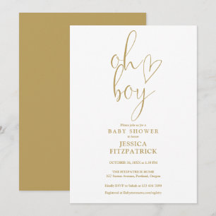 Oh Boy Gold Script Heart Boy Baby Shower Invitation