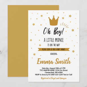 Oh Boy Gold Stars Golden Crow Baby Shower Invitation