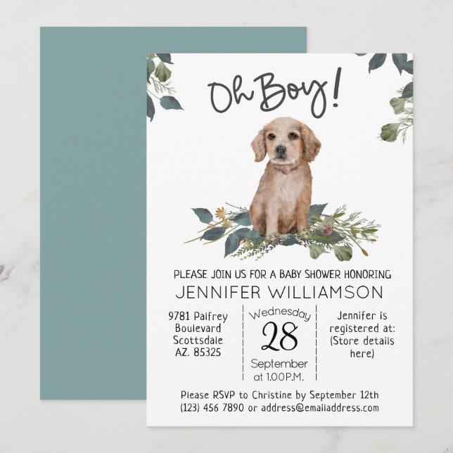 Oh Boy! Golden Retriever Dog Baby Shower  Invitation (Front/Back)