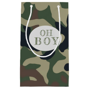 Oh Boy Green Camo Baby Shower   Small Gift Bag