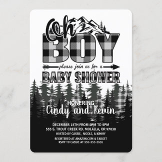 Oh Boy Grey Lumberjack  Baby Shower Invitation