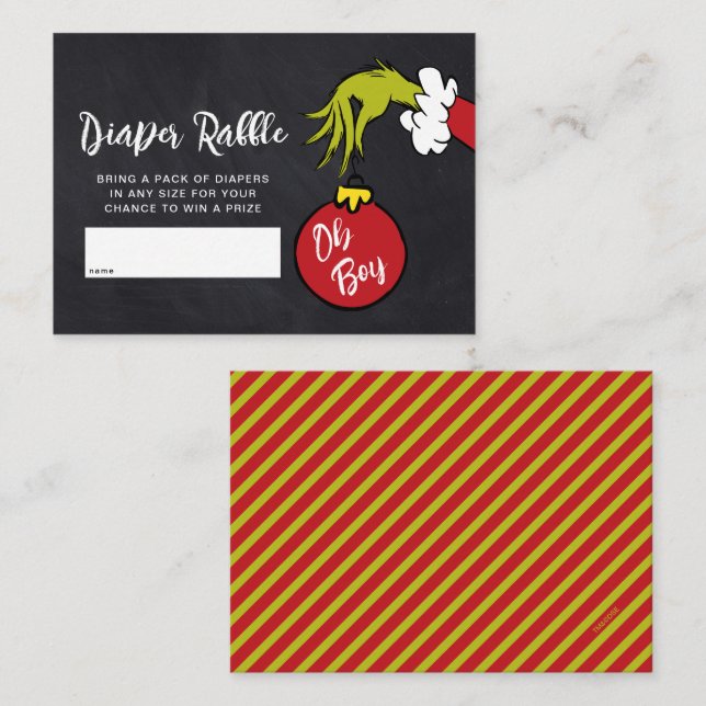 Oh Boy Grinch Baby Shower Diaper Raffle Enclosure Card (Front/Back)