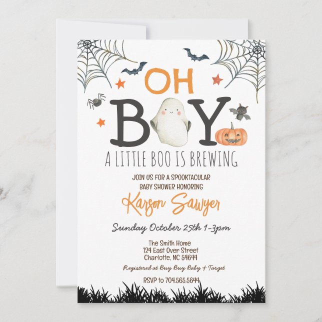 Oh Boy Halloween Baby Shower Invitation (Front)