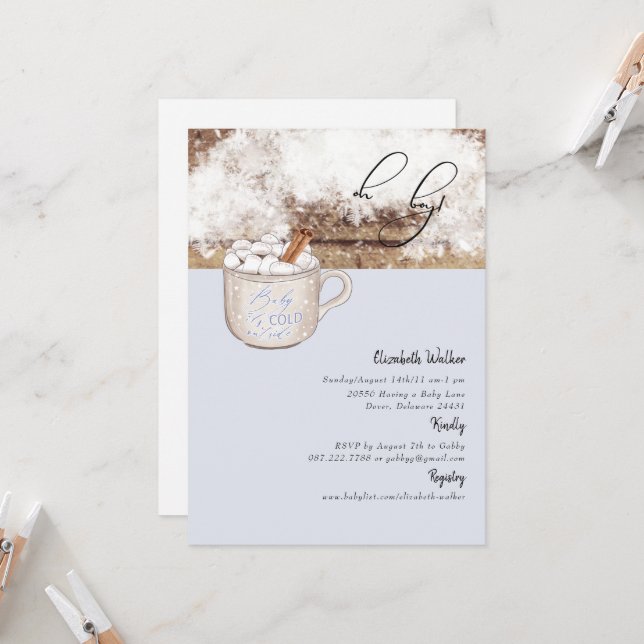 Oh Boy Hot Chocolate Rustic Baby It's Cold  Invitation (Front/Back In Situ)