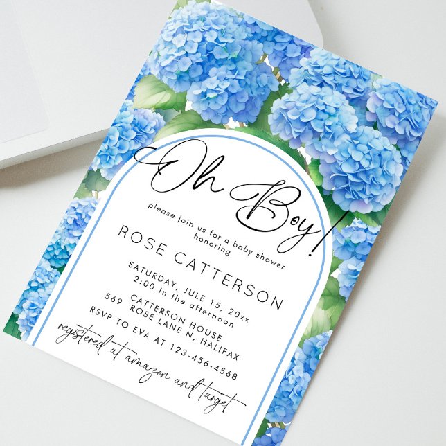 Oh Boy Hydrangea Blue Flowers Baby Shower Invitation (Creator Uploaded)