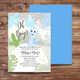 Oh Boy! Invitation Blue Balloon Baby Dinosaur 
