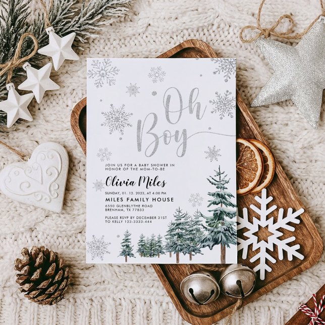 Oh Boy invitation, silver winter baby shower Invitation (Creator Uploaded)
