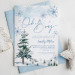 Oh Boy invitation, Winter baby shower Invitation<br><div class="desc">Blue winter wonderland baby shower invitation for a boy.</div>