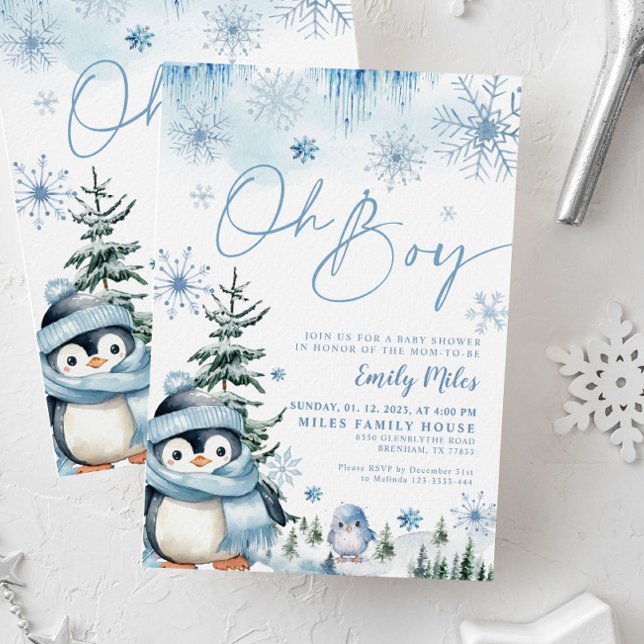 Oh Boy invitation, Winter penguin baby shower Invitation (Creator Uploaded)