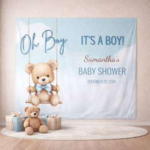 Oh Boy It's A Boy Bear Baby Shower Backdrop Tapestry