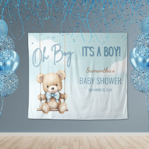 Oh Boy It's A Boy Bear Baby Shower Backdrop Tapestry