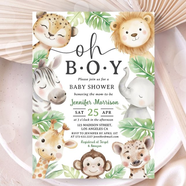 Oh Boy Jungle Baby Shower Safari Animal Invitation (Creator Uploaded)