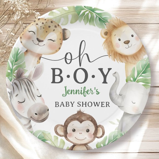 Oh Boy Jungle Baby Shower Safari Animals  Paper Plate (Creator Uploaded)