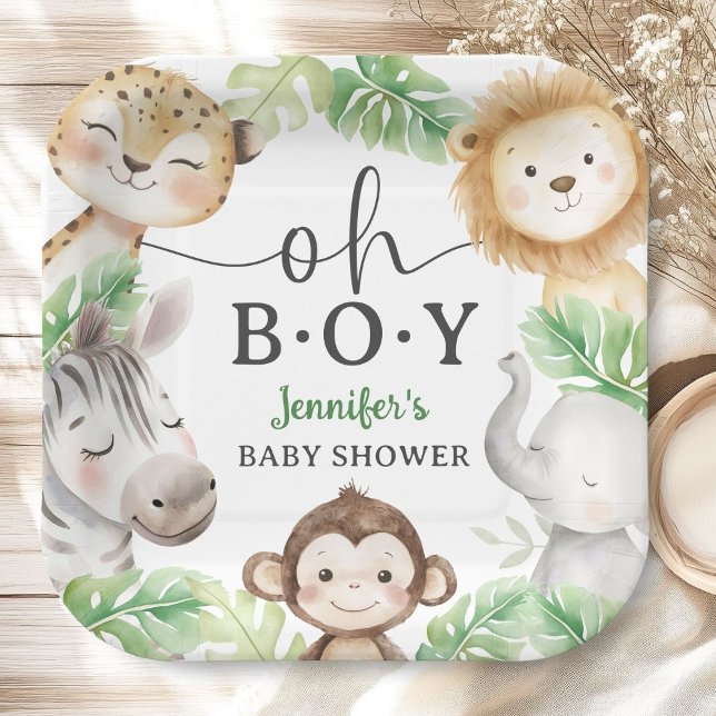 Oh Boy Jungle Baby Shower Safari Animals  Paper Plate (Creator Uploaded)