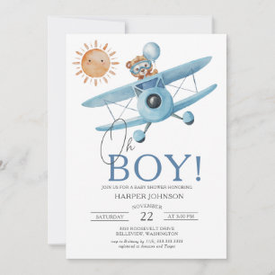 Oh Boy Jungle Safari Aeroplane Baby Shower Invitation