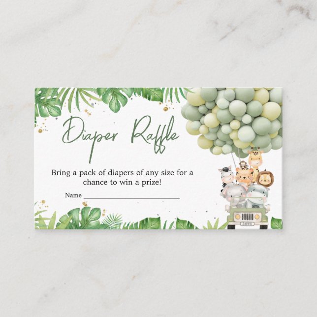 Oh Boy Jungle Safari Baby Shower Diaper Raffle Enclosure Card (Front)