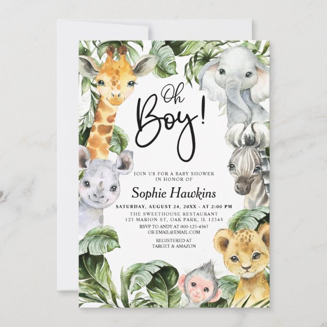 Oh Boy Jungle Safari Baby Shower  Invitation (Front)