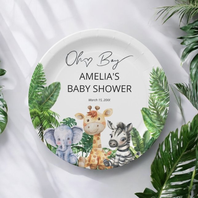 Oh Boy Jungle Safari Baby Shower Tropical Paper Pl Plate (Creator Uploaded)
