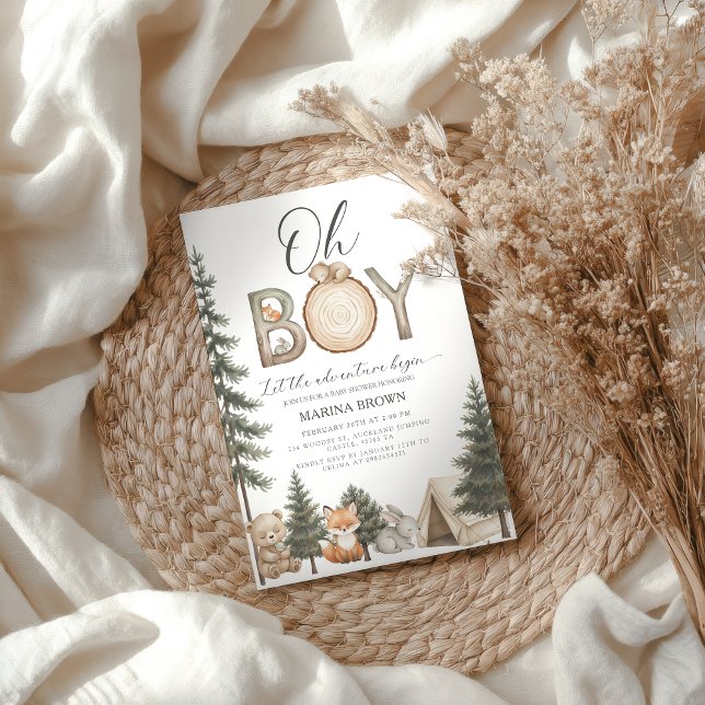 Oh boy let the adventure begin Baby Shower Invitation (oh boy let the adventure begin baby shower invitation woodland adventure invite)