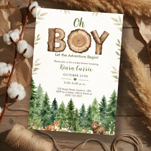 Oh Boy Let The Adventure Begin Rustic Wood Invitation