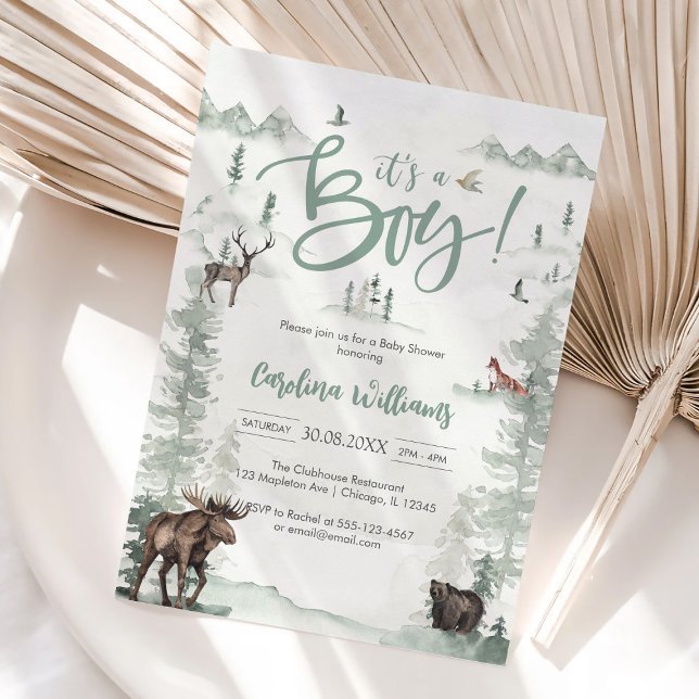Oh Boy Let's Adventure Begin Forest Baby Shower  Invitation (Creator Uploaded)