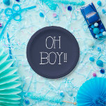 OH BOY!! lettering | Paper Plate<br><div class="desc">LOVE | FUN CUTE CHIC COMICAL SILLY OH BOY LETTERING FOR A FUN BIRTHDAY PARTY, BABY SHOWER, ETC | CUTE CHIC HOME DECOR AND PARTY ACCESSORIES FOR A BABY BOY | NEW BABY | BIRTHDAY BABY BOY | BABY BOY PREGNANCY ANNOUNCEMENT | NAVY BLUE AND WHITE | cute | chic...</div>