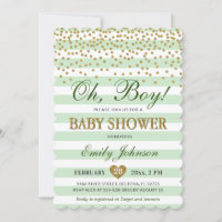 Oh Boy Light Green Khaki Gold Confetti Baby Shower