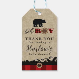 Oh Boy Little Bear Flannel Lumberjack Thank you Gi Gift Tags